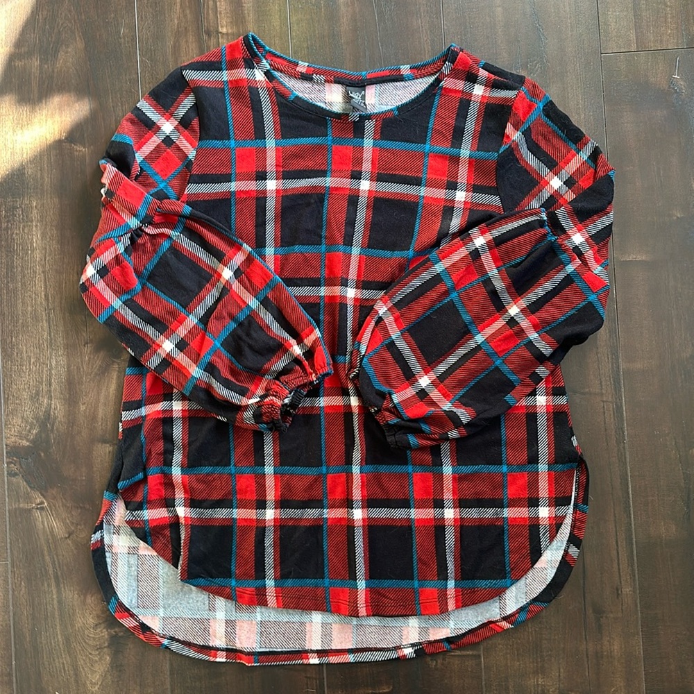 Plaid Balloon-Sleeve Shirt